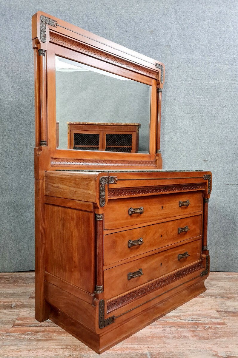 commode Empire à psyché en acajou blond