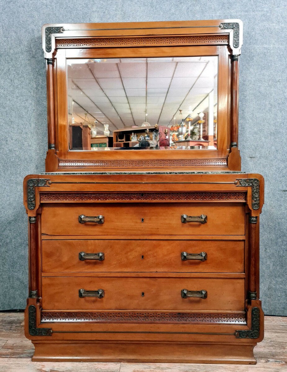commode Empire à psyché en acajou blond
