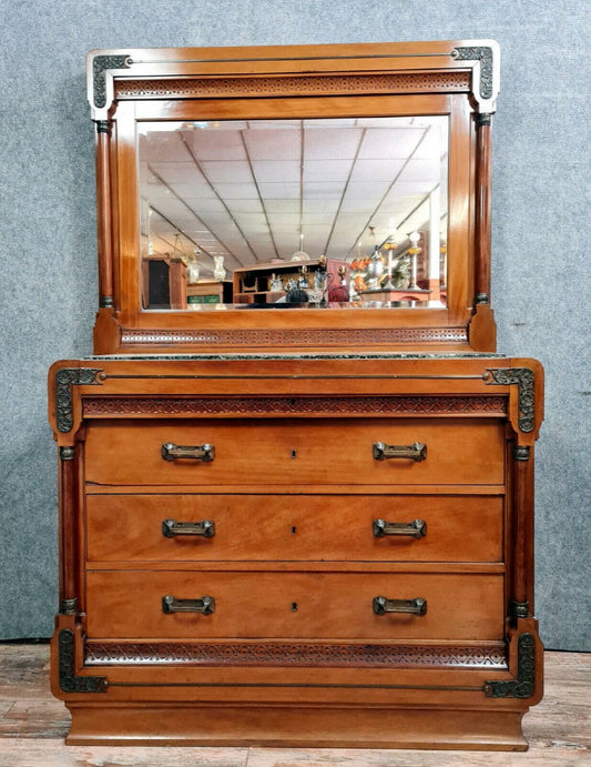 commode Empire à psyché en acajou blond