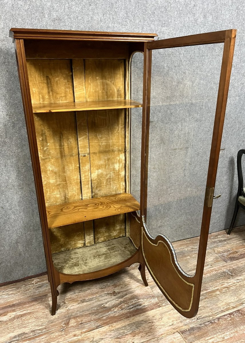 École de Nancy d'après Majorelle : superbe vitrine aux iris époque Art Nouveau fin XIXeme