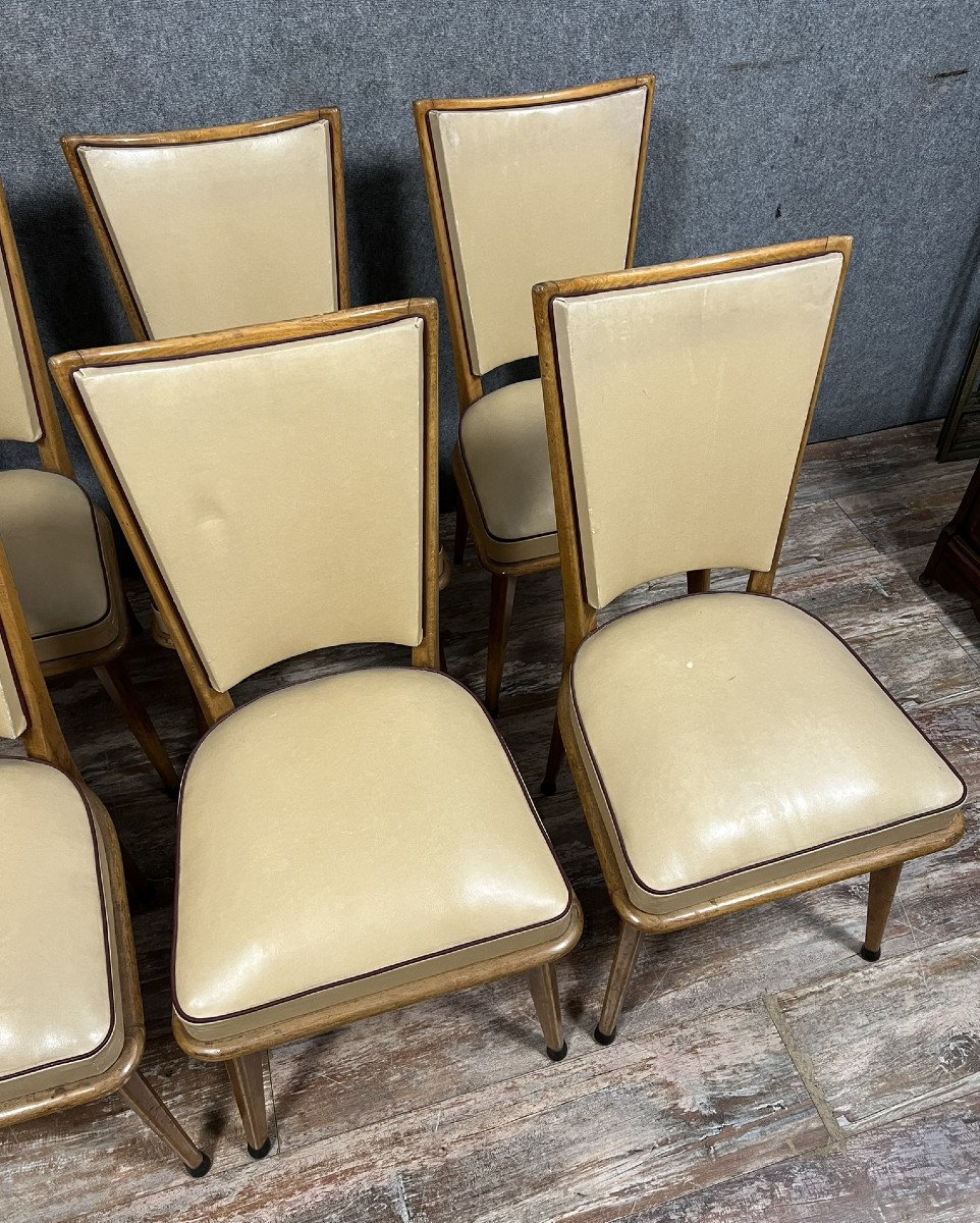 Série de 6 chaises vintage des années 1970 en bois clair